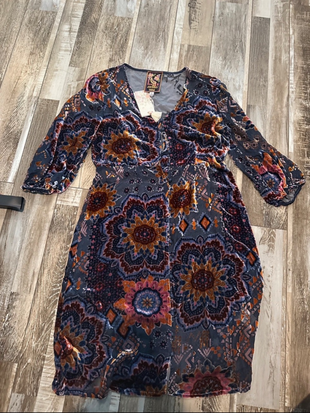 JOHNNY WAS…. Boho Floral Velvet Wrap Dress - Navy Multi